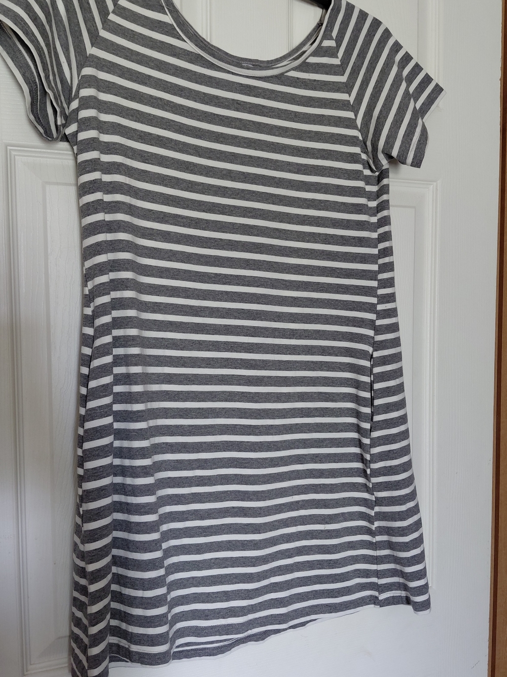 Girls' Gray and White Striped Short Sleeve Dress